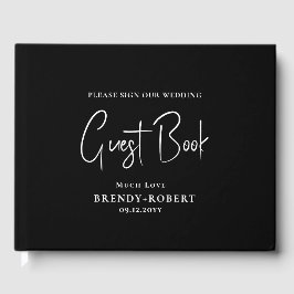 Black linen Simple Script Welcome Hartelijk dank Gastenboek