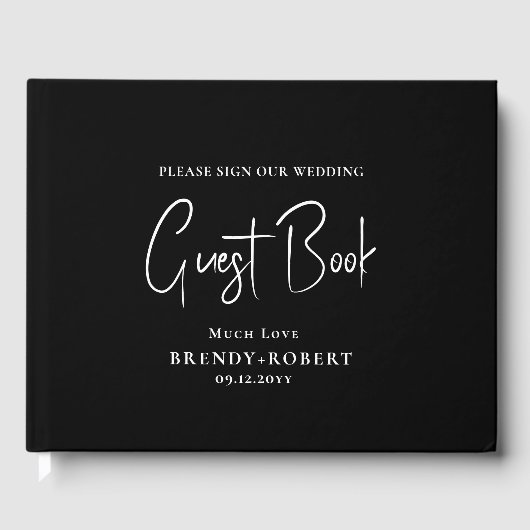 Black linen Simple Script Welcome Hartelijk dank Gastenboek (Voorkant)