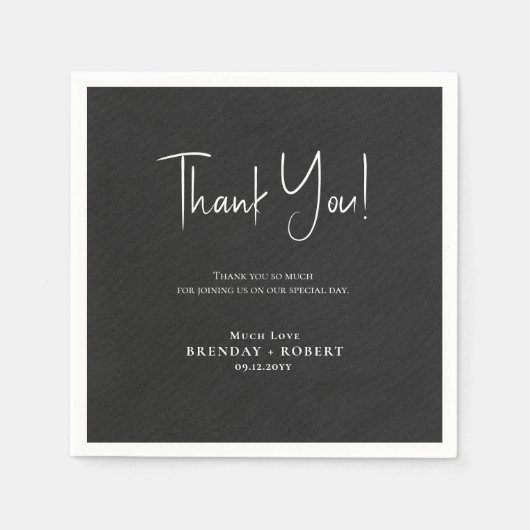 Black linen Simple Script Welcome Hartelijk dank Servet (Voorkant)