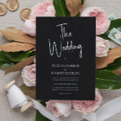 Black linen Simple White Script Wedding Invite Kaart