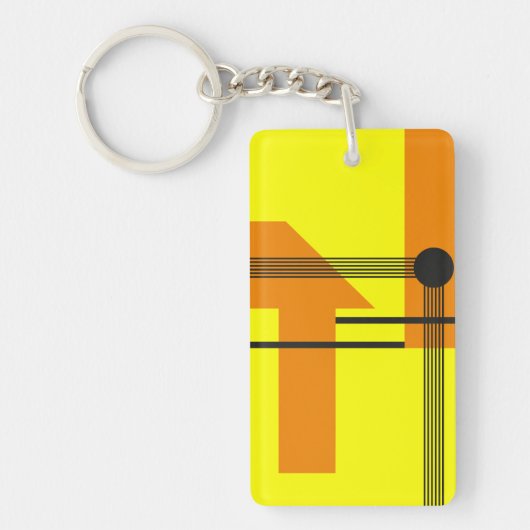 Black Lines Crossing Yellow and Orange Shapes Sleutelhanger (Voorkant)