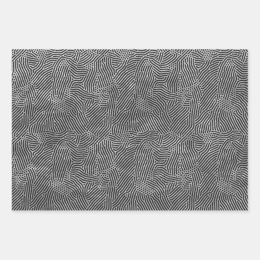 Black Lines Stippen Silver Faux Folie Inpakpapier Vel (Voorkant)