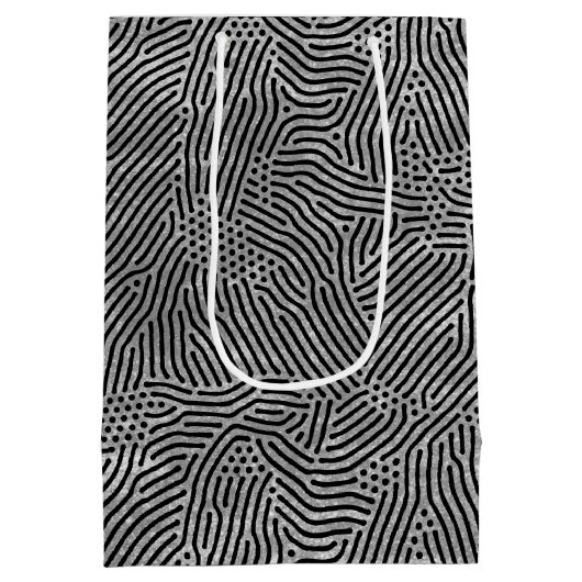 Black Lines Stippen Silver Faux Folie Medium Cadeauzakje (Achterkant)