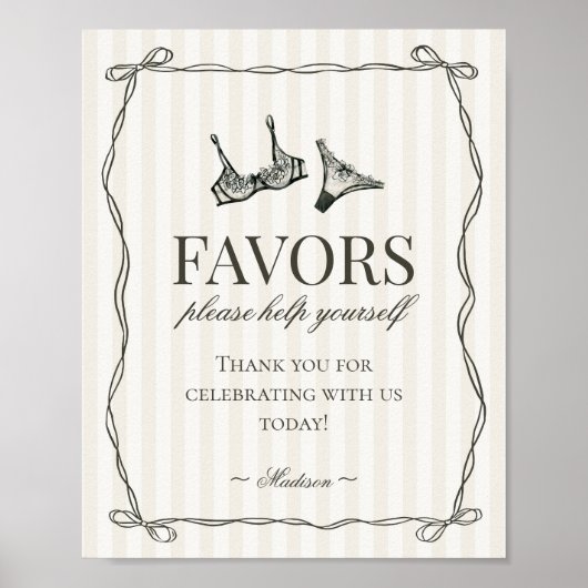 Black Lingerie Bachelorette Party Favors Sign Poster (Voorkant)