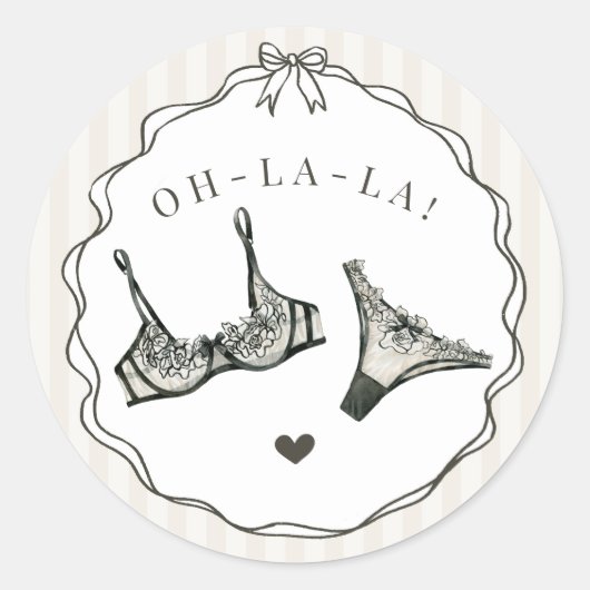 Black Lingerie Shower Bachelorette Party Envelope Ronde Sticker (Voorkant)