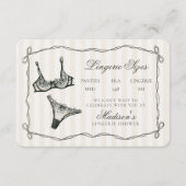 Black Lingerie Sizes Shower Invitation Insert Informatiekaartje (Voorkant)