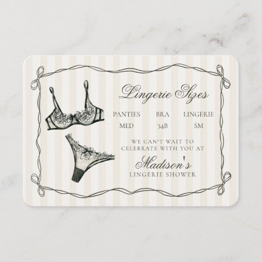 Black Lingerie Sizes Shower Invitation Insert Informatiekaartje (Voorkant)