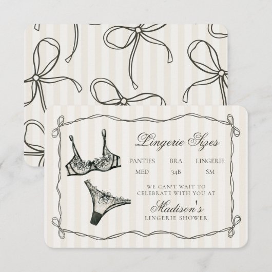 Black Lingerie Sizes Shower Invitation Insert Informatiekaartje (Voorkant / Achterkant)