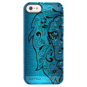 Black Lion Head Sugar Skull Blue Background Doorzichtig iPhone SE/5/5s Hoesje