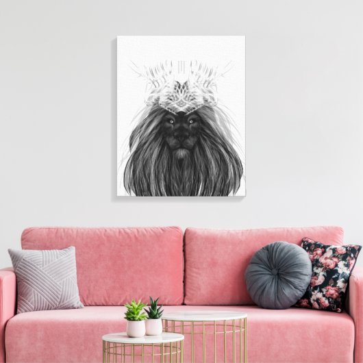 Black Lion met Antlers Crown en Monogram Canvas Afdruk (Insitu (Woonkamer))