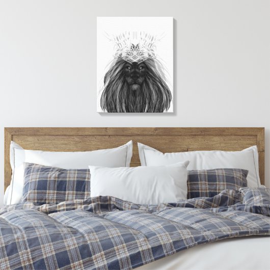 Black Lion met Antlers Crown en Monogram Canvas Afdruk (Insitu (Slaapkamer))