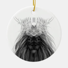 Black Lion met Antlers Crown en Monogram Keramisch Ornament