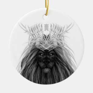 Black Lion met Antlers Crown en Monogram Keramisch Ornament