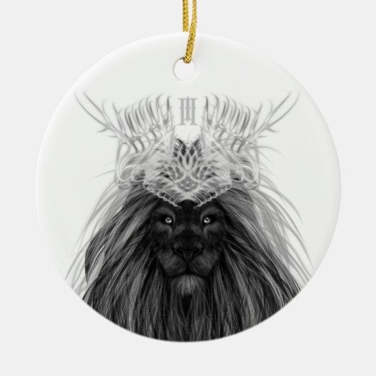 Black Lion met Antlers Crown en Monogram Keramisch Ornament (Voorkant)