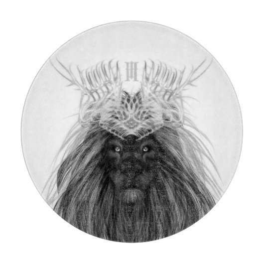 Black Lion met Antlers Crown en Monogram Snijplank (Voorkant)