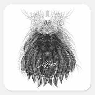 Black Lion met Antlers Crown en Monogram Vierkante Sticker