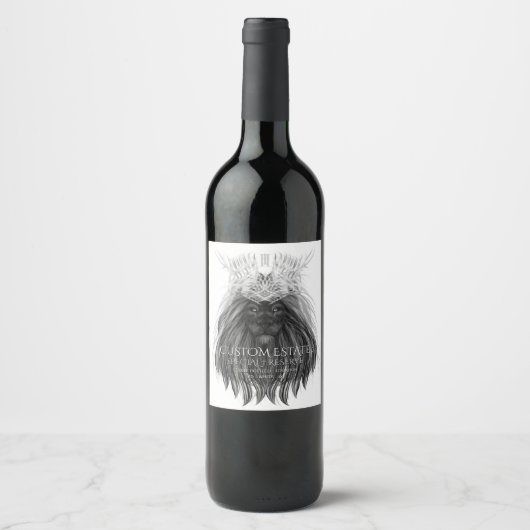 Black Lion met Antlers Crown en Monogram Wijn Etiket (Voorkant)