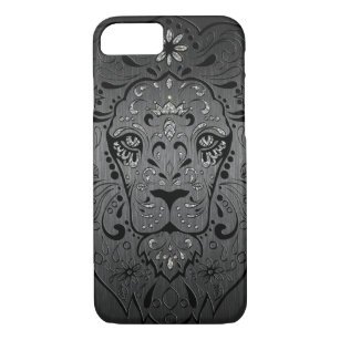 Black Lion Sugar Skull 2 Metallic Grey Background iPhone 8/7 Hoesje