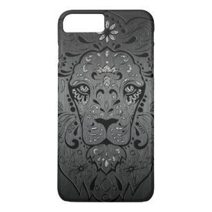 Black Lion Sugar Skull 2 Metallic Grey Background Case-Mate iPhone Case