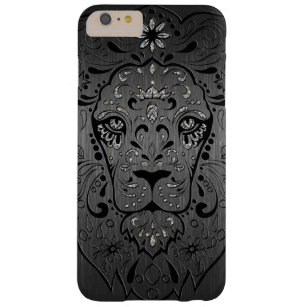 Black Lion Sugar Skull 2 Metallic Grey Background Barely There iPhone 6 Plus Hoesje