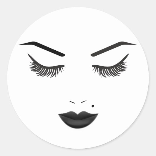 Black Lips Makeup Face Eyebrows Lips Glam Beauty Ronde Sticker (Voorkant)