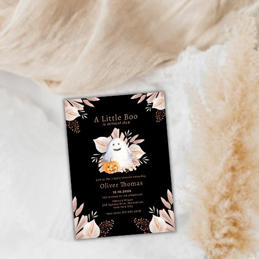 Black Little Boo Boho Ghost Halloween Baby shower Kaart