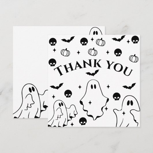 Black  Little Ghost Halloween Baby Shower  Bedankkaart (Voorkant / Achterkant)