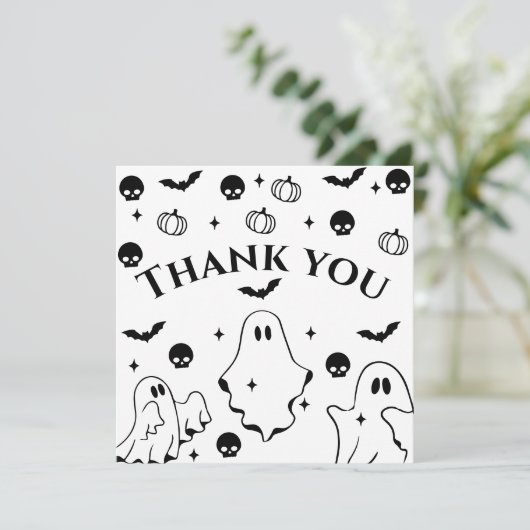 Black  Little Ghost Halloween Baby Shower  Bedankkaart (Staand voorkant)