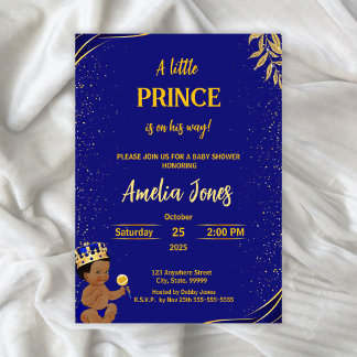 Black Little Prince Baby shower Invitation Templat Kaart