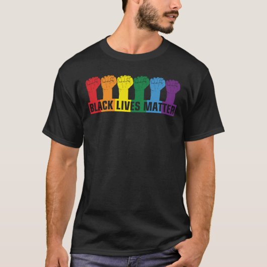 BLACK LIVES MATTER - BLM Rainbow T-shirt (Voorkant)