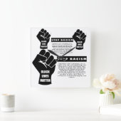 Black Lives Matter Stop Racisme Klassiek Wit Vierkante Klok (Huis)