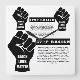 Black Lives Matter Stop Racisme Klassiek Wit Vierkante Klok