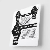 Black Lives Matter Stop Racisme Klassiek Wit Vierkante Klok (Hoek)