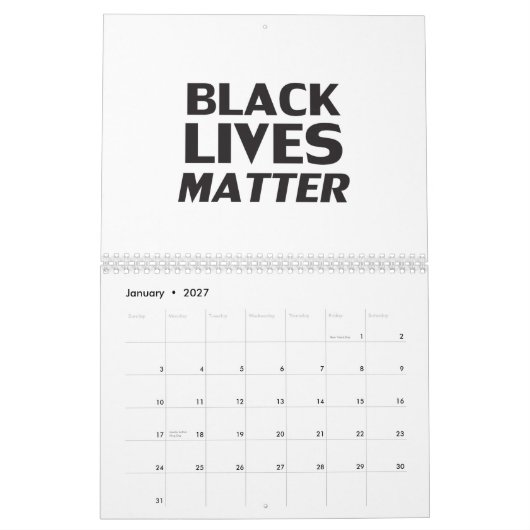 Black Lives Matter wit zwart moderne typografie Kalender (Jan 2027)