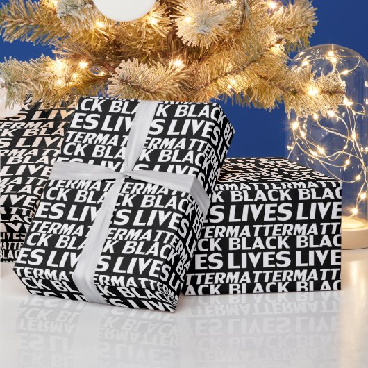 Black Lives Matter zwart wit tekstpatroon modern Cadeaupapier (Feestdagen)