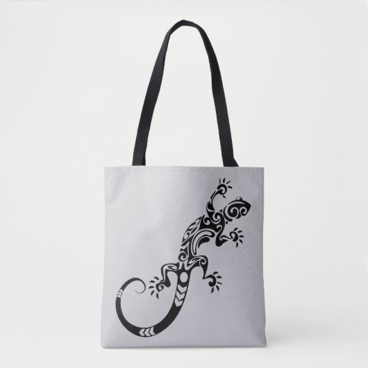 Black Lizard Gray Tote Bag – Reptile Art Design (Voorkant)