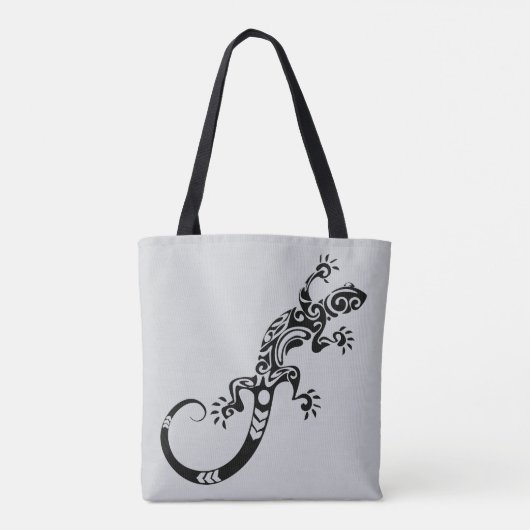 Black Lizard Gray Tote Bag – Reptile Art Design (Achterkant)