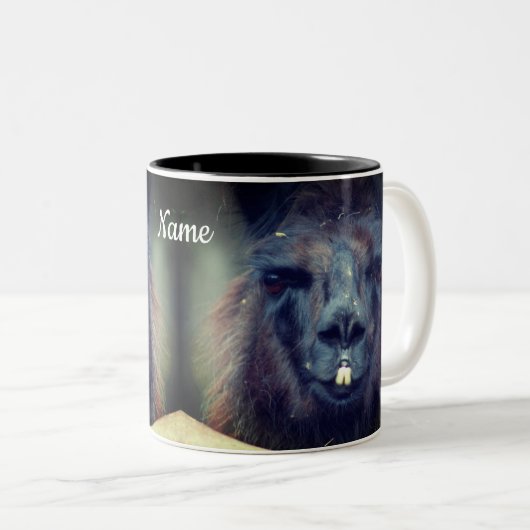 Black Llama Animal Personalized Tweekleurige Koffiemok (Voorkant rechts)