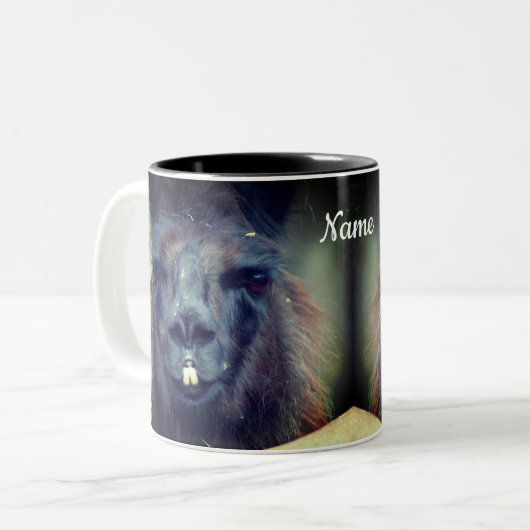 Black Llama Animal Personalized Tweekleurige Koffiemok (Voorkant links)