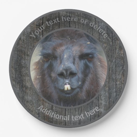 Black Llama Face Boerderij Animal Personalized Par Papieren Bordje (Voorkant)