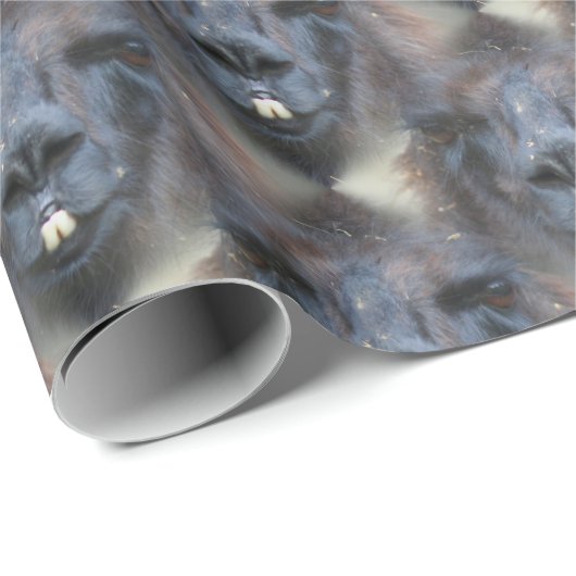 Black Llama Face Natuur Pattern Cadeaupapier (Rol Hoek)