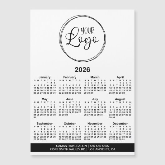 Black Logo Info Bar 2026 Magnetic Calendar (Voorkant)
