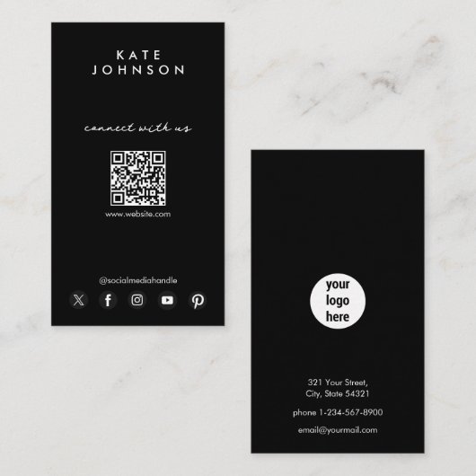 Black Logo Moderne sociale media verbinden ons Visitekaartje (Voorkant / Achterkant)