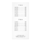 Black logo white salon servicemenu-rackkaart reclamekaart (Achterkant)