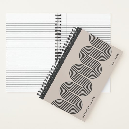 Black Lombard Wavy Lines Modern Custom Notebook Notitieboek (Binnen)