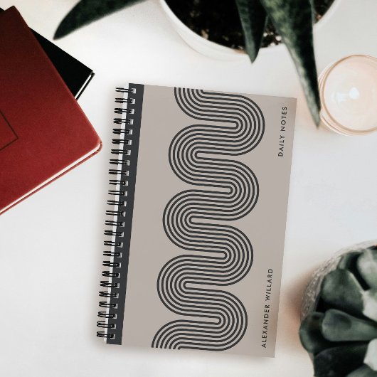 Black Lombard Wavy Lines Modern Custom Notebook Notitieboek
