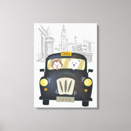 Black London Taxi Cab gedreven door honden Canvas Afdruk