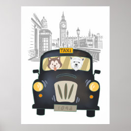 Black London Taxi Cab gedreven door honden Poster