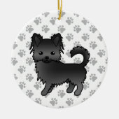 Black Long Coat Chihuahua Cartoon Dog & Paws Keramisch Ornament (Voorkant)