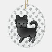 Black Long Coat Chihuahua Cartoon Dog & Paws Keramisch Ornament (Links)